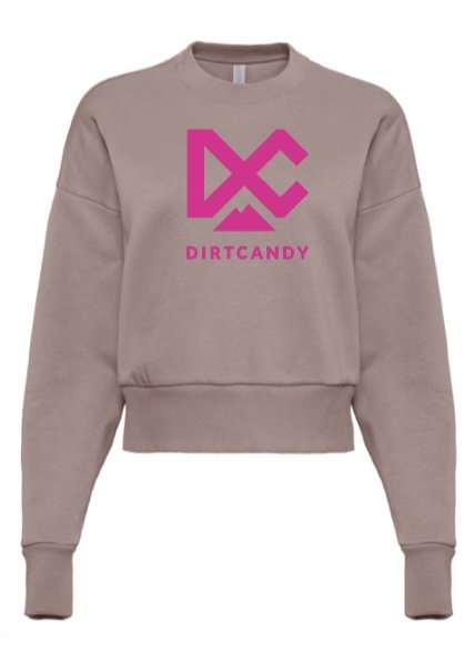 NEW- Next Level Women's Crewneck, Shitake w/ Neon Pink Logo NEW- Next Level Women's Crewneck, Shitake w/ Neon Pink Logo